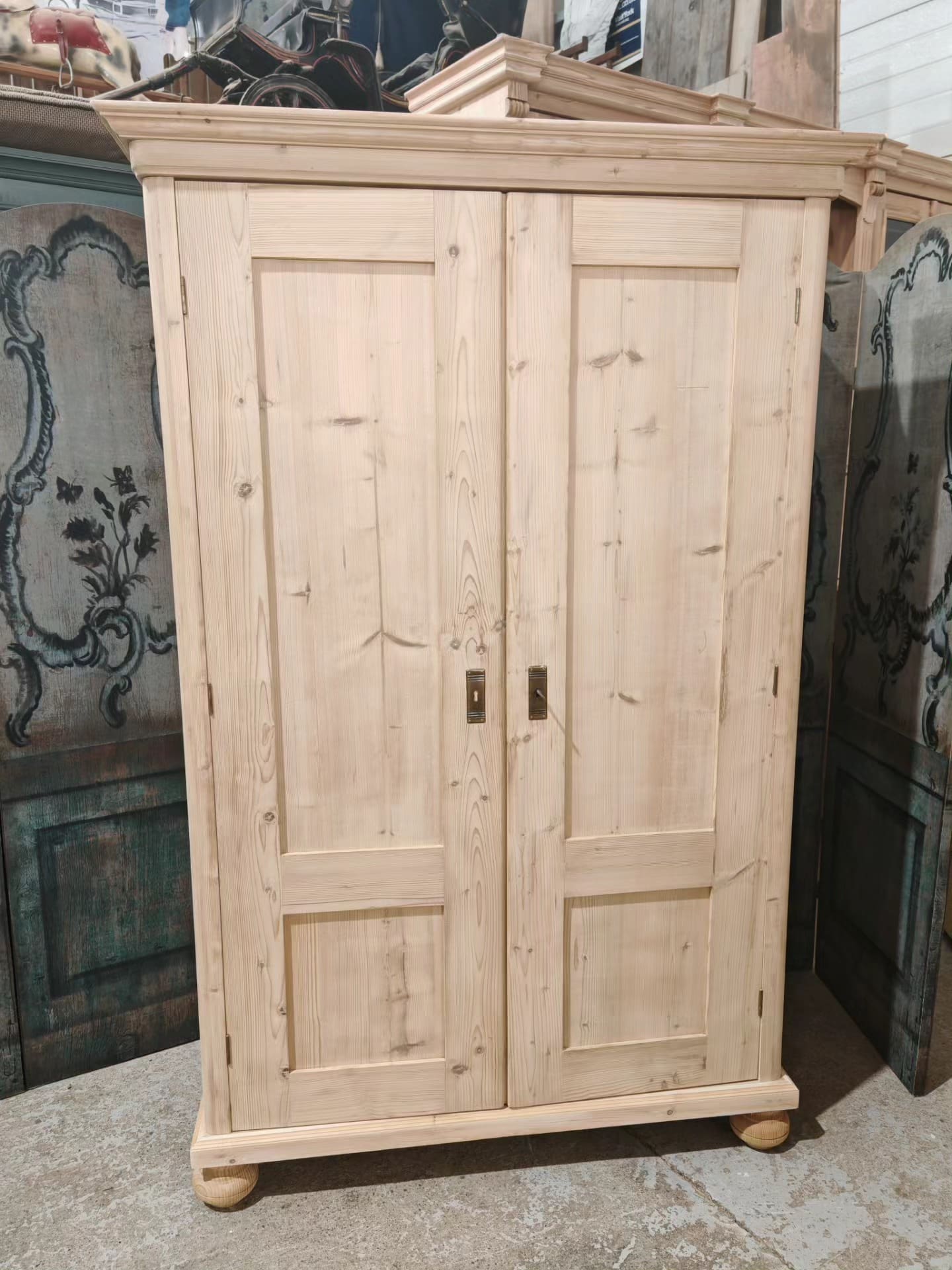 Dutch full length antique pine wardrobe
