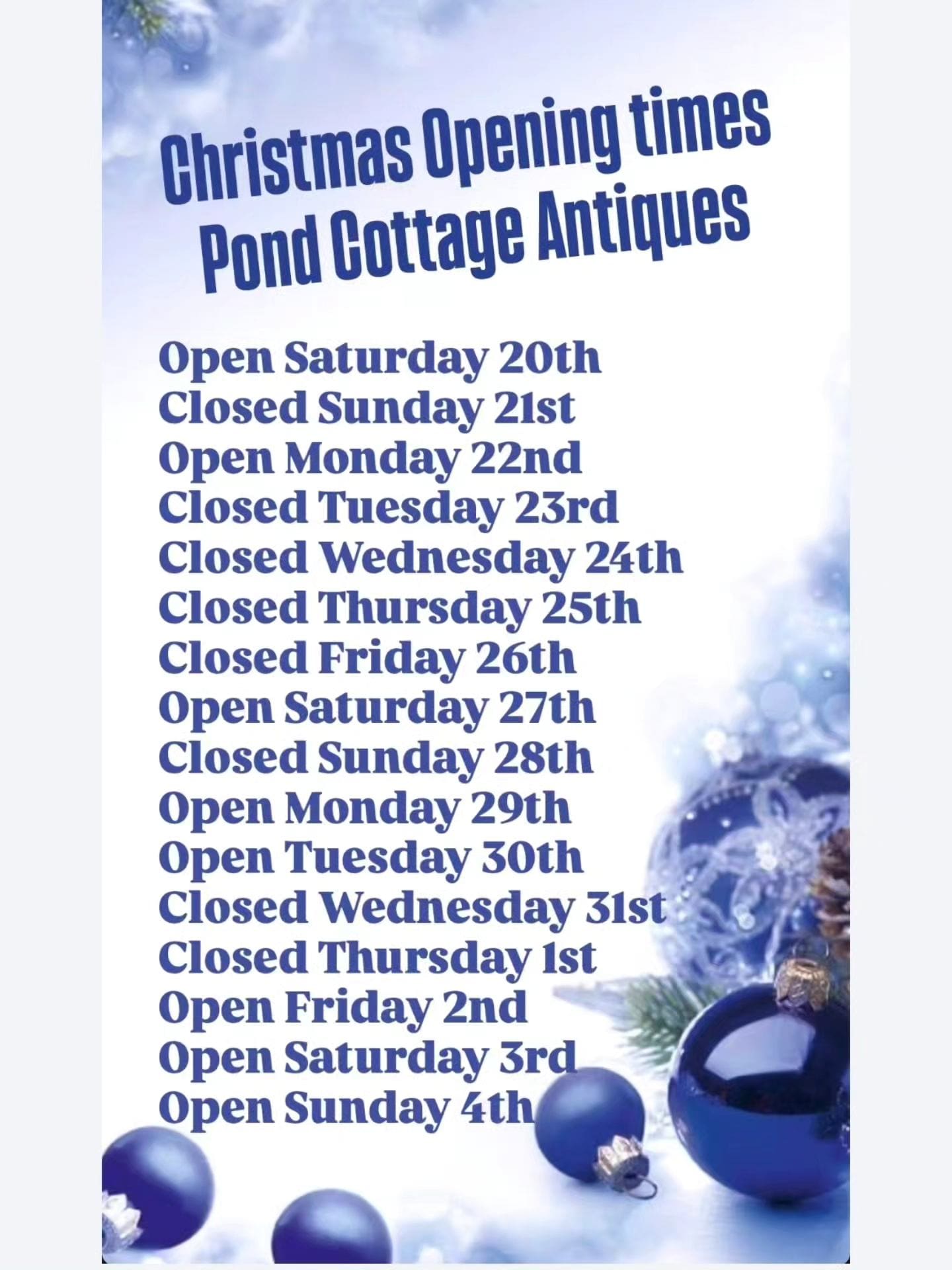 Christmas opening times