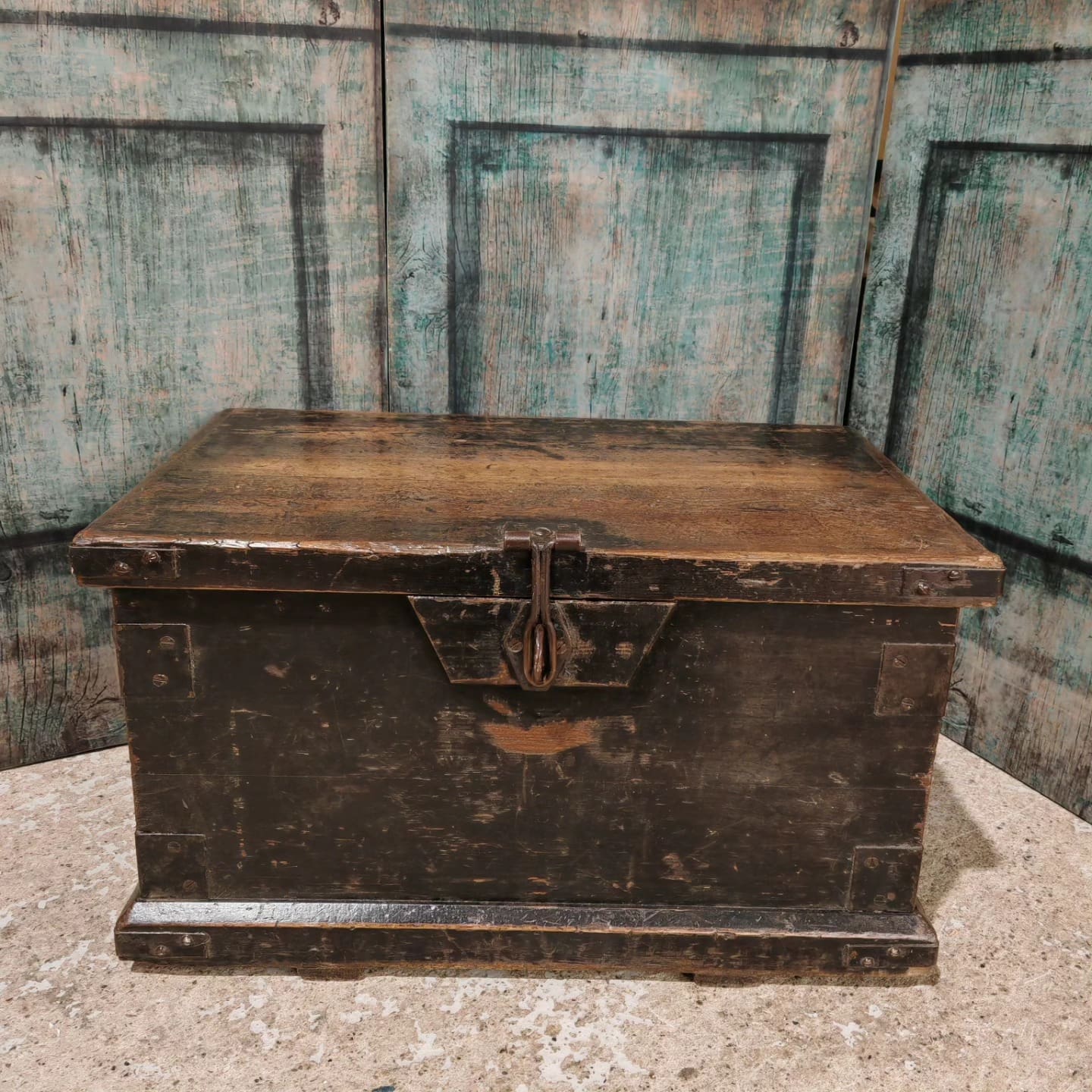old original painted black box with tray