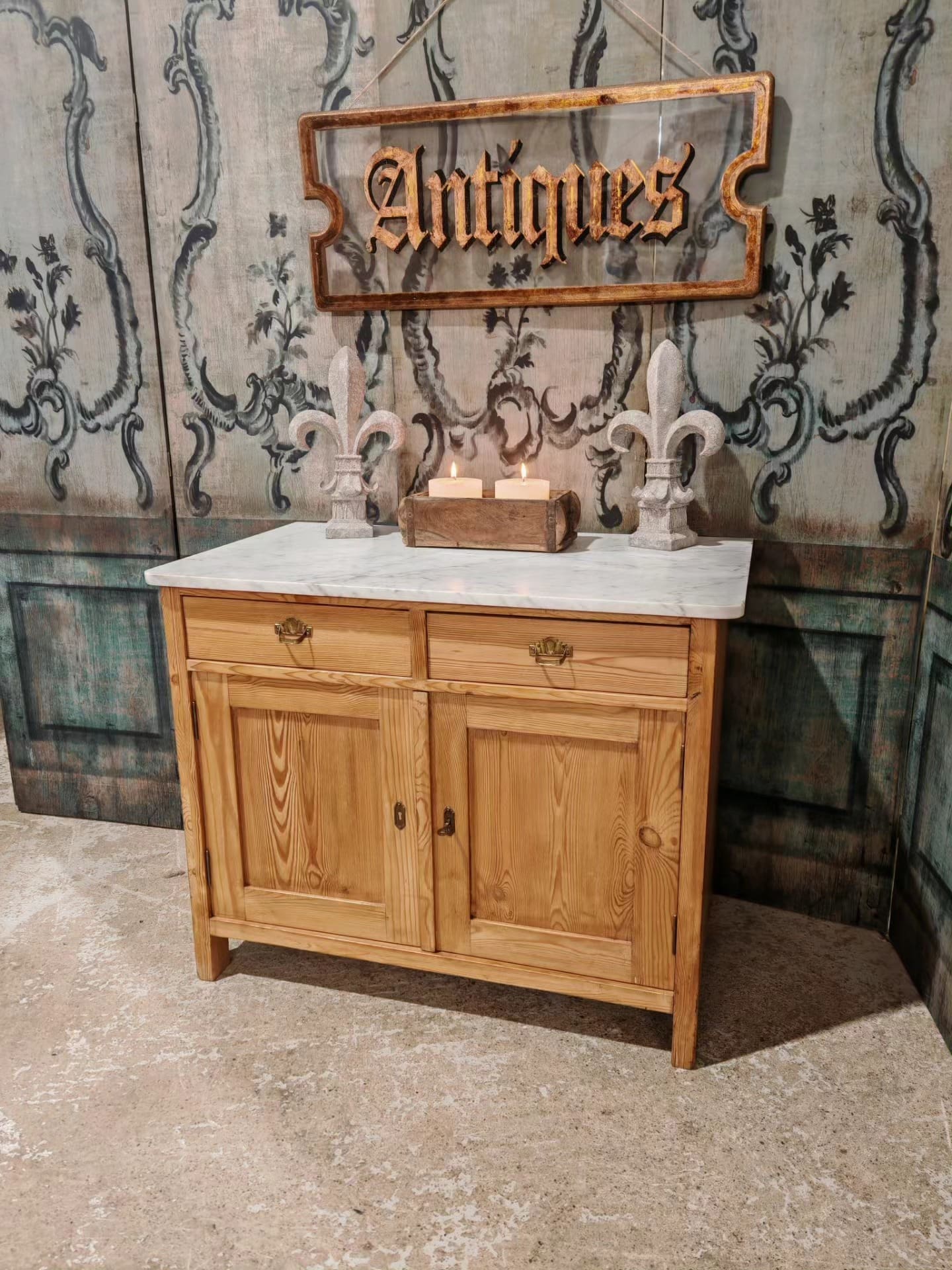 antique pine Dutch sideboard with marble top