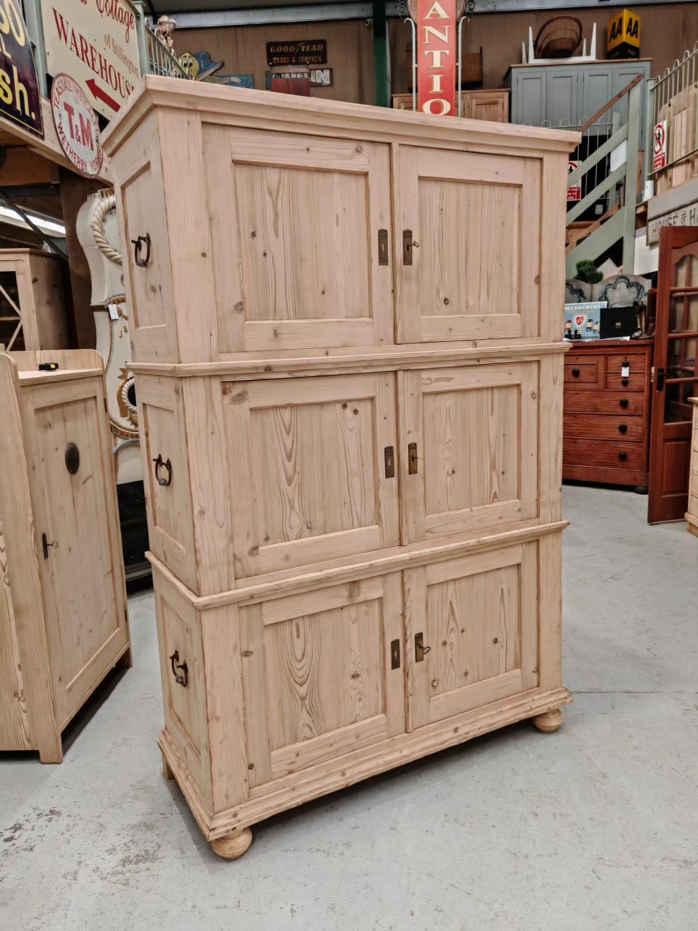 large Antique pine Campaign Cupboard – SOLD