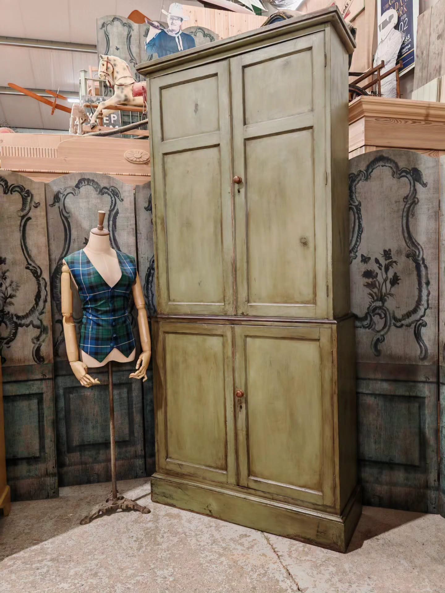 Victorian Painted Pine Cupboard on Cupboard