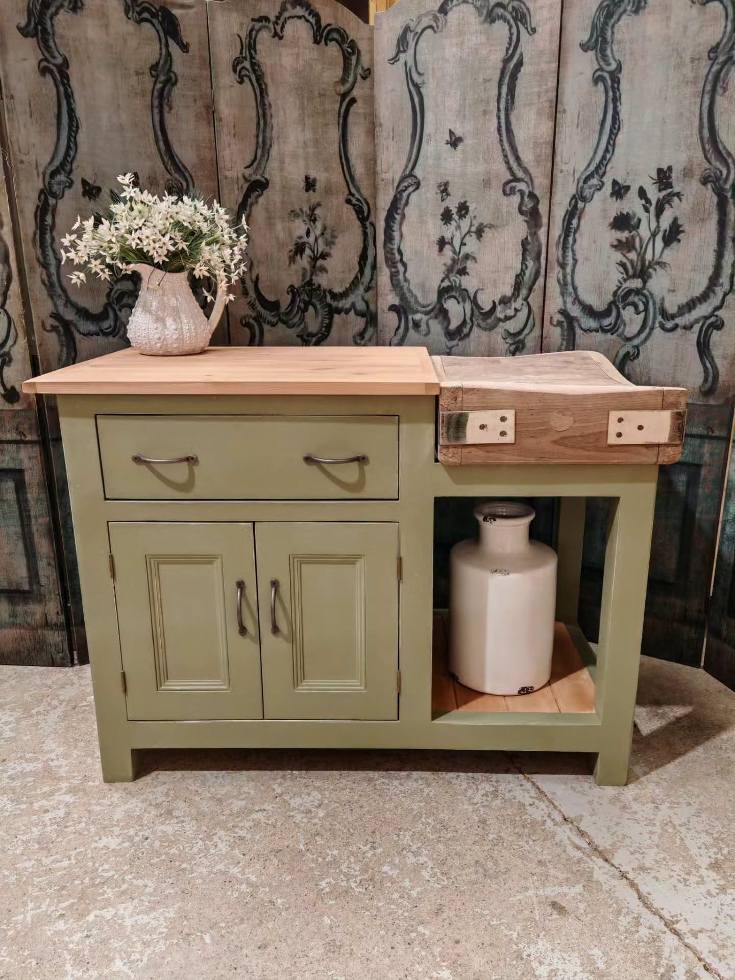 Bespoke Painted Kitchen Island with Reclaimed Butcher’s Block