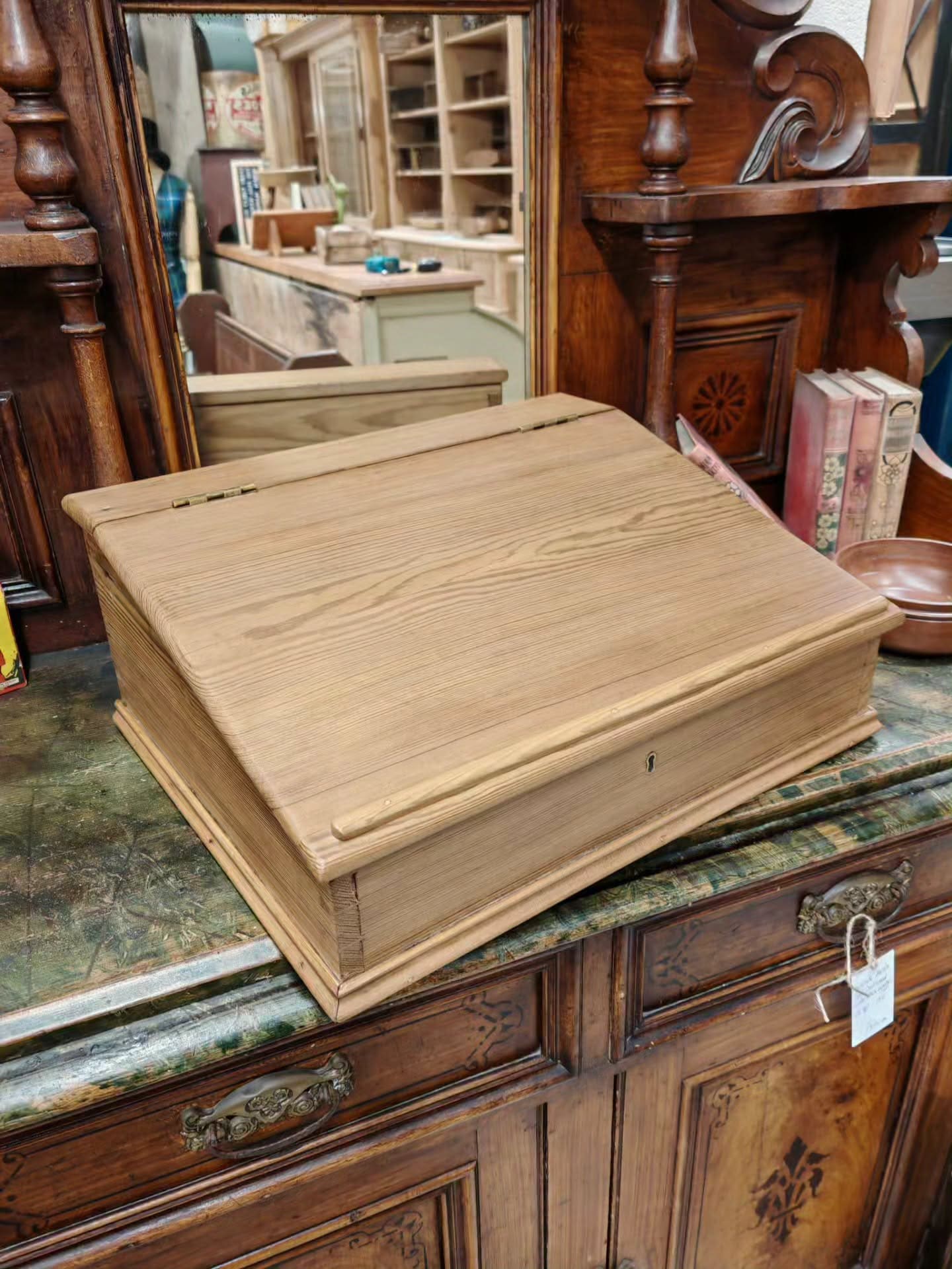 restored lovely old Victorian pitch pine writing slope