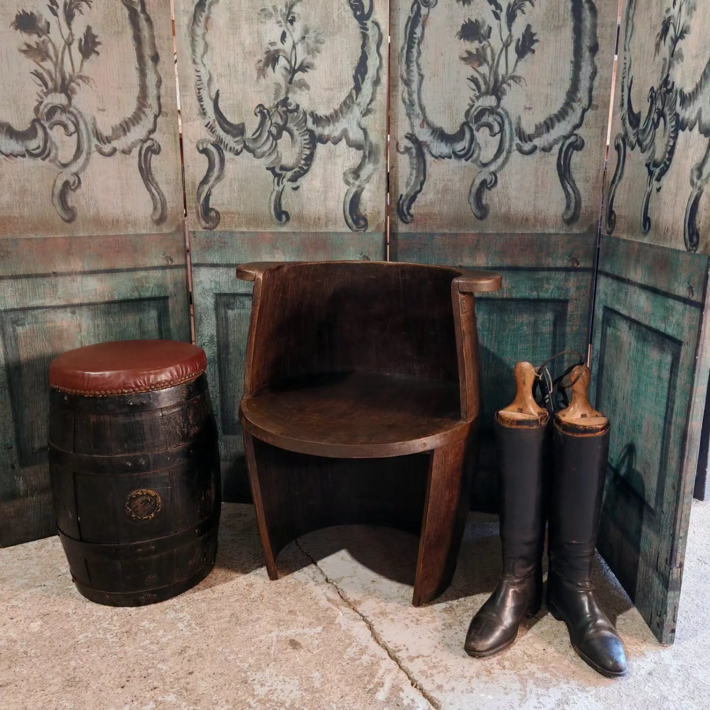 Unusual Antique Barrel Chair and Barrel Stool – SOLD